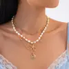 Collar con Colgante de Joyería Transfronteriza Europea y Americana de Simple Estrella de Mar y Concha Cadena para Clavícula con Perlas y Cuentas para Vacaciones