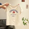 Camiseta de manga corta con estampado de letras color naranja dopamina para mujer, nuevo estilo de verano 2026, holgada y estilizada, top de cuello redondo
