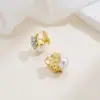 Pendientes de doble cara con hebilla de oreja de perla y flor de ópalo de circonita de estilo coreano para mujer, elegantes pendientes de lujo de moda