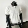 Camisa de Punto Estilo Old Money para Hombre Manga Corta Tacto de Alta Gama Cuello con Solapa Cremallera Casual de Negocios Camiseta Top