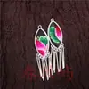 Pendientes Vintage Bordados Hechos a Mano de Estilo Étnico de Moda con Borlas Pequeñas, Joyería de Plata Miao de Yunnan, Color Blanco, Tamaño 41
