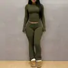 Conjunto de Top de Manga Larga de Color Sólido de Alta Elasticidad Ajustado y Pantalones de Micro Campana Transfronterizo Europeo y Americano para Mujer Conjunto Casual Adelgazante Otoño/Invierno