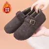 Sapatos femininos de algodão com forro de fleece e espessados para outono e inverno, sapatos peludos quentes estilo Birkenstock, sapatos casuais para mães, disponíveis para atacado
