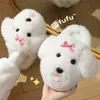 Pantuflas de algodón para niños con diseño de cachorro de caricatura, nuevo estilo otoño/invierno 2026 para niñas, pantuflas cálidas de felpa para interiores para padres e hijos