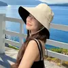 Sombrero de pescador de ala ancha estilo japonés para mujer verano algodón y lino fino plegable cubierta facial protección solar cara sombrero de cuenca pequeño