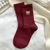 Calcetines Rojos Ankela para Mujer, Calcetines de Media Pantorrilla, Calcetines de Algodón de Moda para Otoño e Invierno, Absorbentes de Sudor, Calcetines Largos Rayados con Lazo