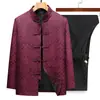 Conjunto de Traje Tang para Hombre con Cuello Mandarín Nuevo Otoño 2026 Conjunto Casual de Dos Piezas Estilo Chino para Hombres de Mediana Edad y Mayores