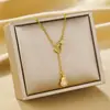 Estilo Coreano e Japonês Fresco e Doce Diamante Cintilante Tassel Vazado Pingente de Cabacinha Colar de Aço Titânio para Mulheres Estilo Luxo Leve Corrente de Clavícula Puxada