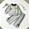 Roupas de Primavera e Outono para Meninas, Conjunto Estiloso de Moletom com Gola Redonda e Calças Casuais, Roupa Esportiva Fofa com Desenho Animado para Crianças