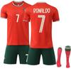 Conjunto de Uniformes de Futebol Portugal Casa e Fora da Copa do Mundo 22 com Impressão de Número e Letra, Camisa Número 7 Cristiano Ronaldo, Exclusivamente para Pedidos Transfronteiriços