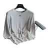 ¡Mismo estilo que el de Xiaohua! Camiseta de Punto de Cáñamo de Alta Gama para Mujer con Cuello Redondo y Mangas Medias, Top Camiseta Casual para Verano H062518
