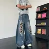 Nuevos Jeans de Pierna Ancha con Diseño de Estampado de Letras Transfronterizo para Primavera/Verano para Hombres y Mujeres, Pantalones Casuales Sueltos Irregulares Rasgados