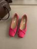 Sapatos de Ballet com Laço 2024 Novo Bico Quadrado Salto Grosso Camada Única Feminino Retro Estampa de Leopardo Mary Jane Bico de Porco Sapatos de Leite