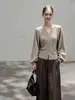 Nuevo Conjunto de Dos Piezas Otoñal Francés Elegante con Textura, Chaleco con Botones y Prendas de Abrigo Casual para Mujer