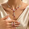 Collar de Novia Estilo Coreano Diamante de Cobre Gota de Agua Accesorios de Ropa Moda Todo-partido Joyería Roja Joyería de Lujo Ligero Traje de Joyería