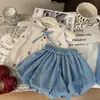 Ropa Infantil Estilo Coreano 2026 Nuevo Verano Conjunto de Dos Piezas para Niñas: Top a Cuadros Bordado con Cuello de Muñeca y Shorts Florales