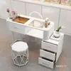 Mesa de Manicure Estilo Cream Branca Estilo Japonês Vidro Única Conjunto Completo Luxo Simples Mesa de Manicure Armazenamento Mesa de Manicure Dobrável