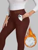 Bestseller Transfronteiriço Calças Leggings de Cintura Alta com Forro de Lã para Mulheres, Calças de Yoga Quentes Ajustadas para Outono/Inverno, Bolsos Elásticos, Calças Longas de Lã de Cordeiro
