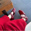 Internet Celebrant Same H Family Belt Buckle French Red Shoes 2025 Primavera Shallow Mouth Mary Jane Sapatos Femininos Sapatos De Couro