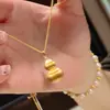 Loja de Prata S925 e Ouro Mesmo Estilo Colar de Abóbora Escovada para Mulheres, Estilo Chinês Versátil Artesanato Escovado Colar com Pingente de Alto Padrão
