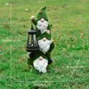 Nuevo Gnomo de Lectura Flocado Transfronterizo Figura de Resina Linterna para Patio Balcón Enano Escultura Solar para Jardín