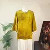 Camisa de Manga Tres Cuartos con Cuello Redondo Degradado Estilo Chino Nuevo Zhi Li, Nuevo Modelo Verano 2026, Top Adelgazante y Rejuvenecedor