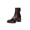 Botas delgadas de cuero ultradelgadas para mujer, botas elásticas, nuevo estilo otoño e invierno, punta redonda, cremallera trasera, estilo coreano, tacón alto grueso, botines elásticos para mujer