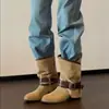 Estilo Coreano Nova Chegada Estilo Retro de Nicho Fivela de Couro Fosco Botas de Cano Médio Femininas Outono Versátil Bico Redondo Salto Baixo Botas de Moda Femininas
