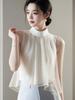 Camisa de tirantes con cuello de nicho para mujer, top de verano, top marrón suave Royal Sister, top plisado de moda