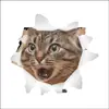 Pegatinas creativas 3D de gatito y cachorro, decoración de pared rota, pegatinas para inodoro, tapa de inodoro, pegatinas de pared, venta al por mayor