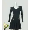 Vestido de punto negro con cuello estilo coreano para mujer, colección de otoño, talla petite, entallado a la cintura, adelgazante, elegante, falda plisada