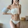 Traje de Baño Bikini Sexy sin Tirantes con Abertura en el Hombro Pecho Pequeño Vacaciones Popular en Internet Conjunto de Tres Piezas Entidad Fuente Japonesa y Coreana