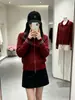 Cardigã de malha com zíper e gola estilo universitário para mulheres, novo modelo outono e inverno, com padrão de tranças e cores contrastantes, jaqueta suéter solta de manga comprida, moderno