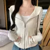 Cárdigan con capucha y cremallera de acrílico K1219 para mujer para primavera, otoño e invierno, corte ajustado, versátil, manga larga, top de capa base, chaqueta