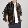 Jaqueta-camisa masculina de alta qualidade, estilosa, xadrez retrô, algodão puro, resistente, espessa, com forro de fleece, para outono e inverno