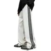 Calça Casual de Três Listras Masculina Primavera Outono Novo Streetwear Americano Calça de Moletom Jovem Marca da Moda Perna Reta Solta Confortável Calça Longa