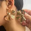 Pendientes de Metal Europeos y Americanos Exagerados de Moda con Personalidad Versátil de Forma Geométrica de Hoja de Loto con Borla Hueca Conjunto de Tendencia