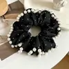 Goma para el pelo de malla con lunares de perlas para mujer, liga para coleta, accesorio para la cabeza, accesorio de pelo de moda con un toque de lujo ligero y de alta gama