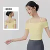 Roupa de Yoga Macacão Fitness de Manga Curta com Bojo, Peça Externa de Um Ombro, Camiseta Esportiva de Pilates de Manga Curta para Mulheres