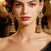 Pendientes Retro Bohemios Europeos Americanos Exagerados para Mujer Estilo Étnico Transfronterizo Flor de Pedrería Colorida con Cascabeles y Borlas