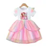 Vestido Nuevo de Verano de Comercio Exterior, Falda de Gasa de Estilo Extranjero, Falda de Princesa de Malla de Dibujos Animados, Vestido de Verano Infantil de Manga Corta para Niñas