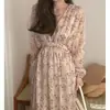 Super Fada Estilo Suave Exquisito Doce Menina Estilo Mori Vestido Longo Floral Feminino Primavera Outono Novo Francês Decote V Estilo Hepburn Vestido
