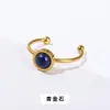 Anel Estilo Europeu Pedra Natural Giratória Aço Titânio Banhado a Ouro Banda Ajustável Cristal Colorido Anel Feminino Joias Atacado
