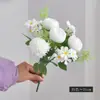Ramo de Rosas Artificiales Decoración del Hogar Mesa de Comedor Arreglo Floral Flores Falsas Centros de Mesa para Bodas Portátil Hortensia de 7 Cabezas Rosa Té Venta al por Mayor