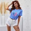 Camiseta Colorida Transfronteiriça de Manga Curta Feminina Verão 2024 Exportação Feminina Estampa de Desenho Animado Gola Redonda Top Camiseta Básica