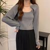 Blusa de punto de diseño puro de manga corta larga, ajuste ceñido, chaleco interior, otoño 2024 para mujer, traje de Nueva Moda