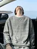 Camiseta de manga larga a rayas estilo Old Money para hombre, capa base casual de otoño, corte holgado, talla grande, top de cuello redondo