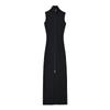 Vestido Colete Tricotado Europeu e Americano Estilo Sexy Gola Alta Zíper Fenda Sem Mangas Vestido Longo Justo Elástico ao Corpo Feminino