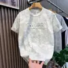 Camiseta de Manga Corta para Hombre con Nuevo Diseño de Verano 2026, Seda Helada de Lujo Ligero Tie-Dye Delgado Estampado en Relieve Camiseta de Media Manga