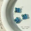 Serie Azul y Morada de Colgantes de Flor Grabada de Vidrio Checo Nacional, Materiales y Accesorios para Pulsera DIY Pintados a Mano con Pan de Oro